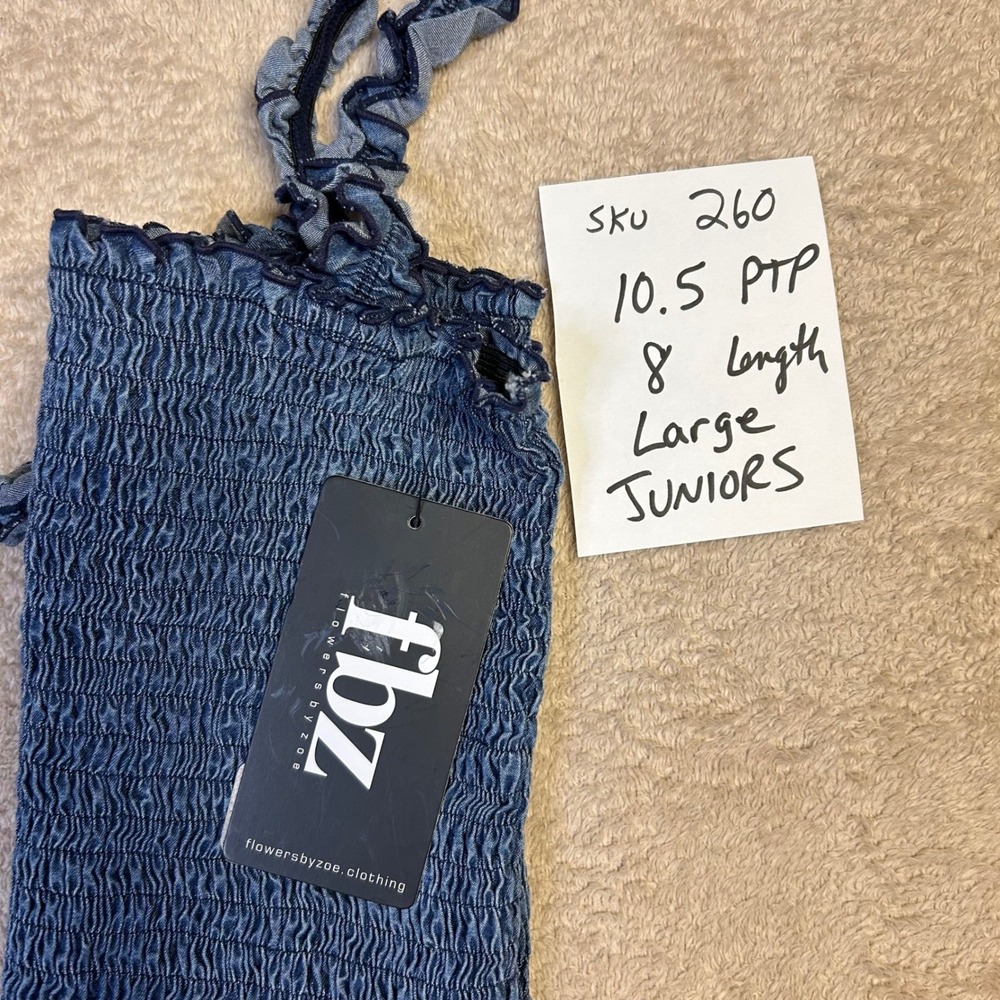Flowers by Zoe Ellie Viv Denim Smocked Large Juniors Blue Ruffle Crop Cami tube - Picture 10 of 10